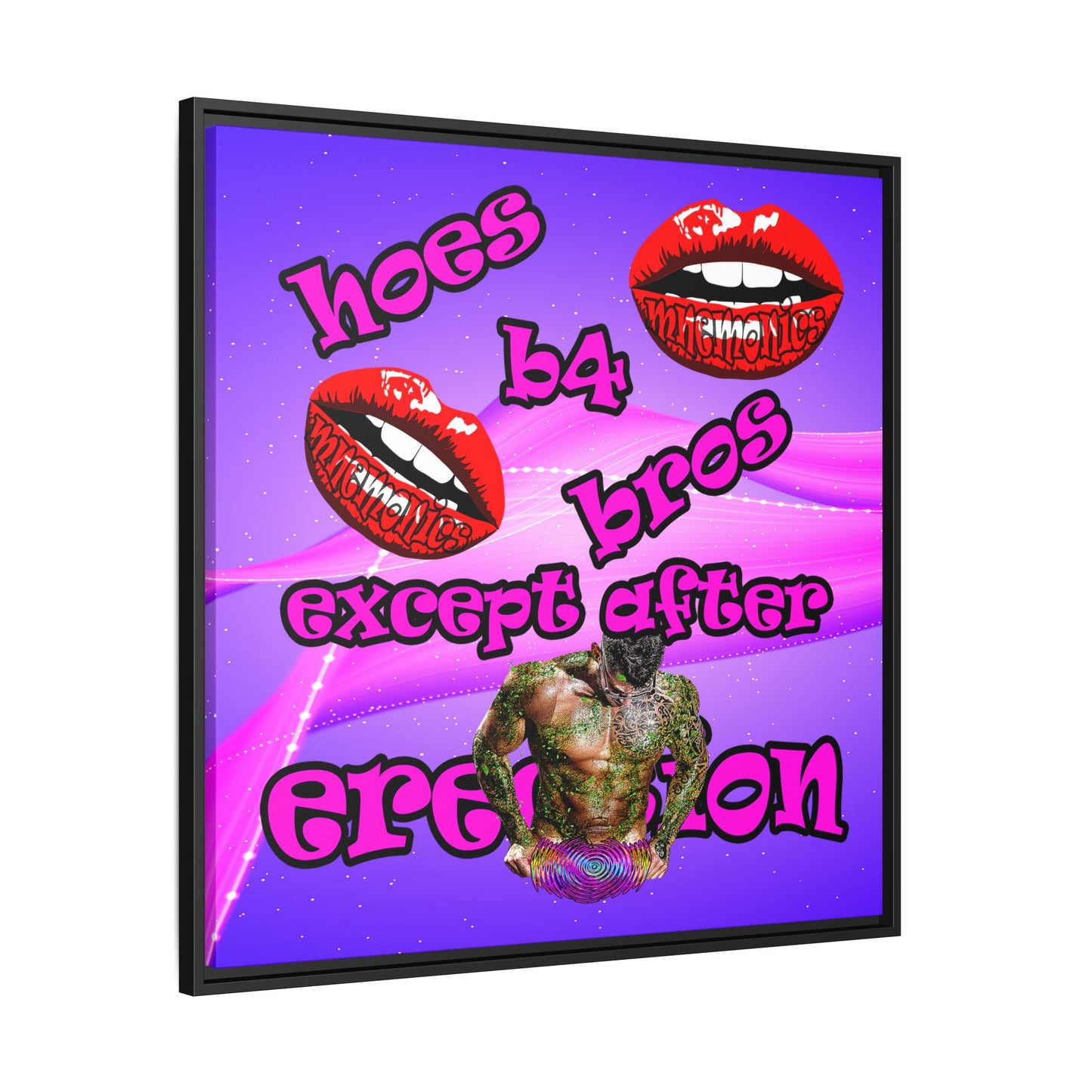 hoes b4 bros - framed canvas art (purple-pink wave)