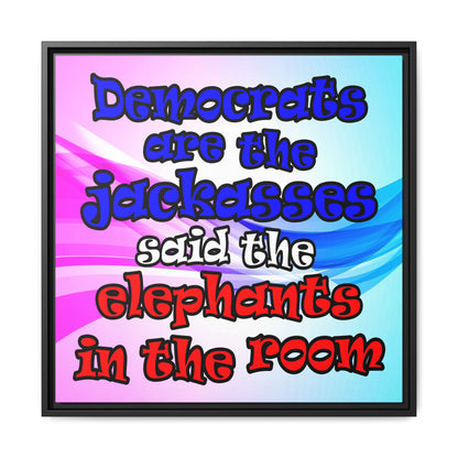 donkeys and elephants - framed canvas art (light blue-pink wave)
