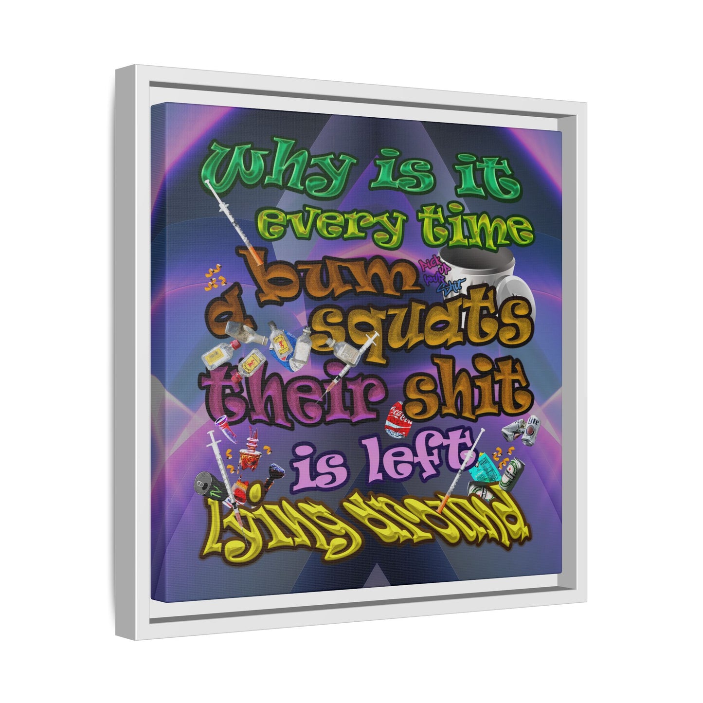 the bum's shit - framed canvas art (grey-pink wave)