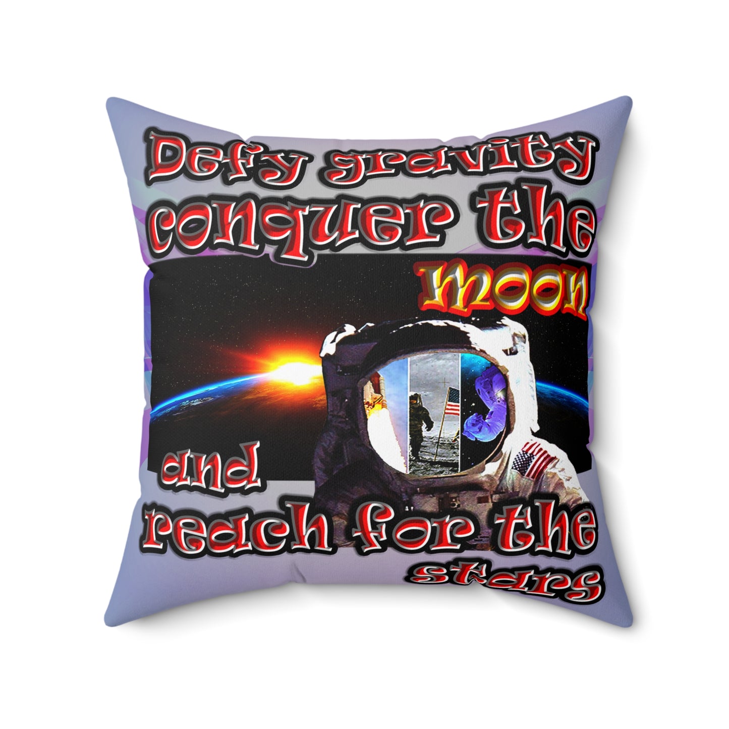 defy conquer reach - Spun Polyester Square Pillow - (light blue-pink wave)