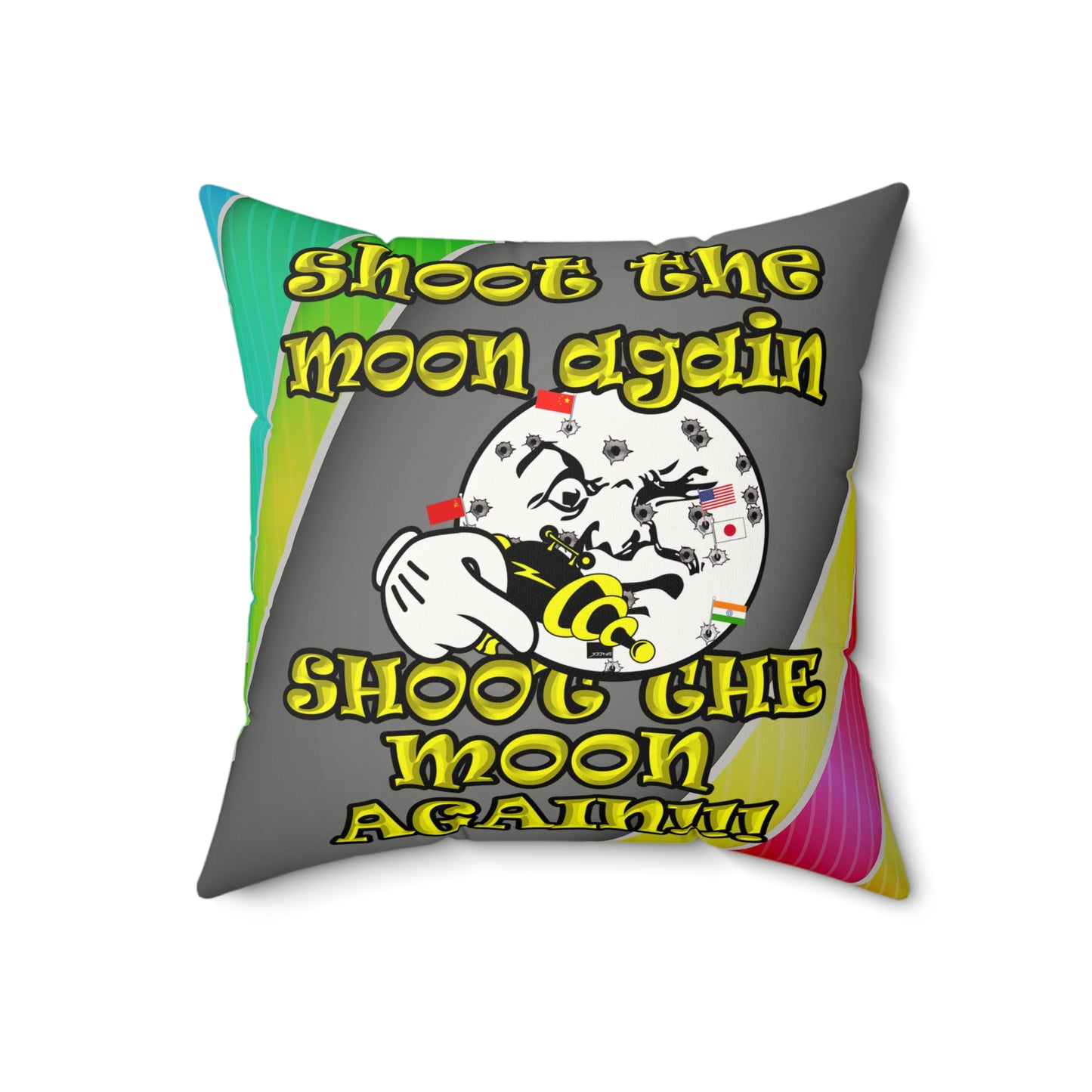 shoot the moon again - Faux Suede Square Pillow - (rainbow split)