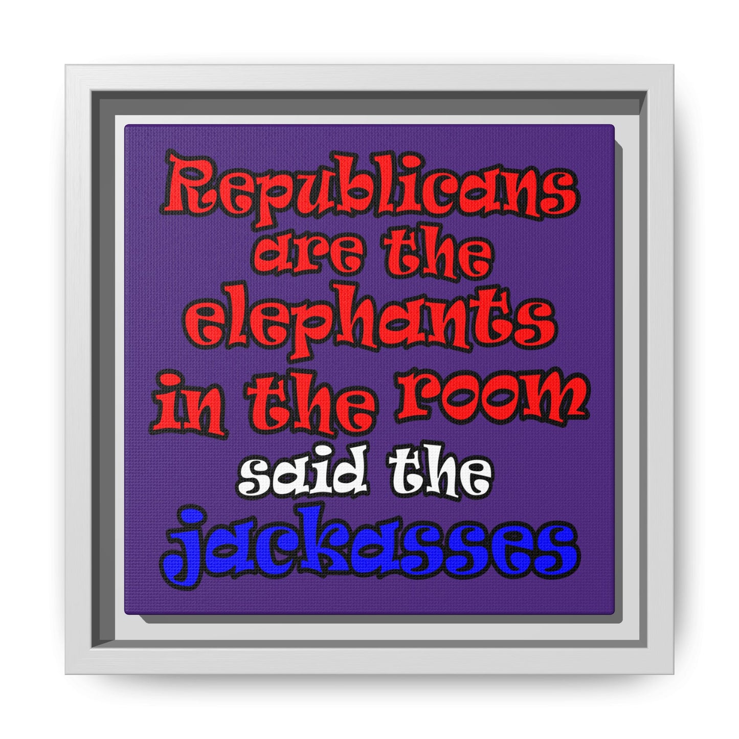 donkeys and elephants - framed canvas art (purple)