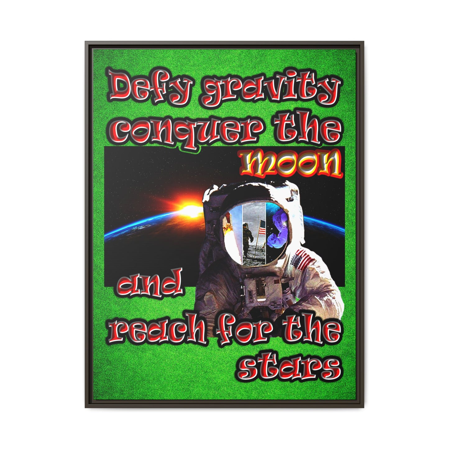 defy conquer reach - framed canvas art (green turf)