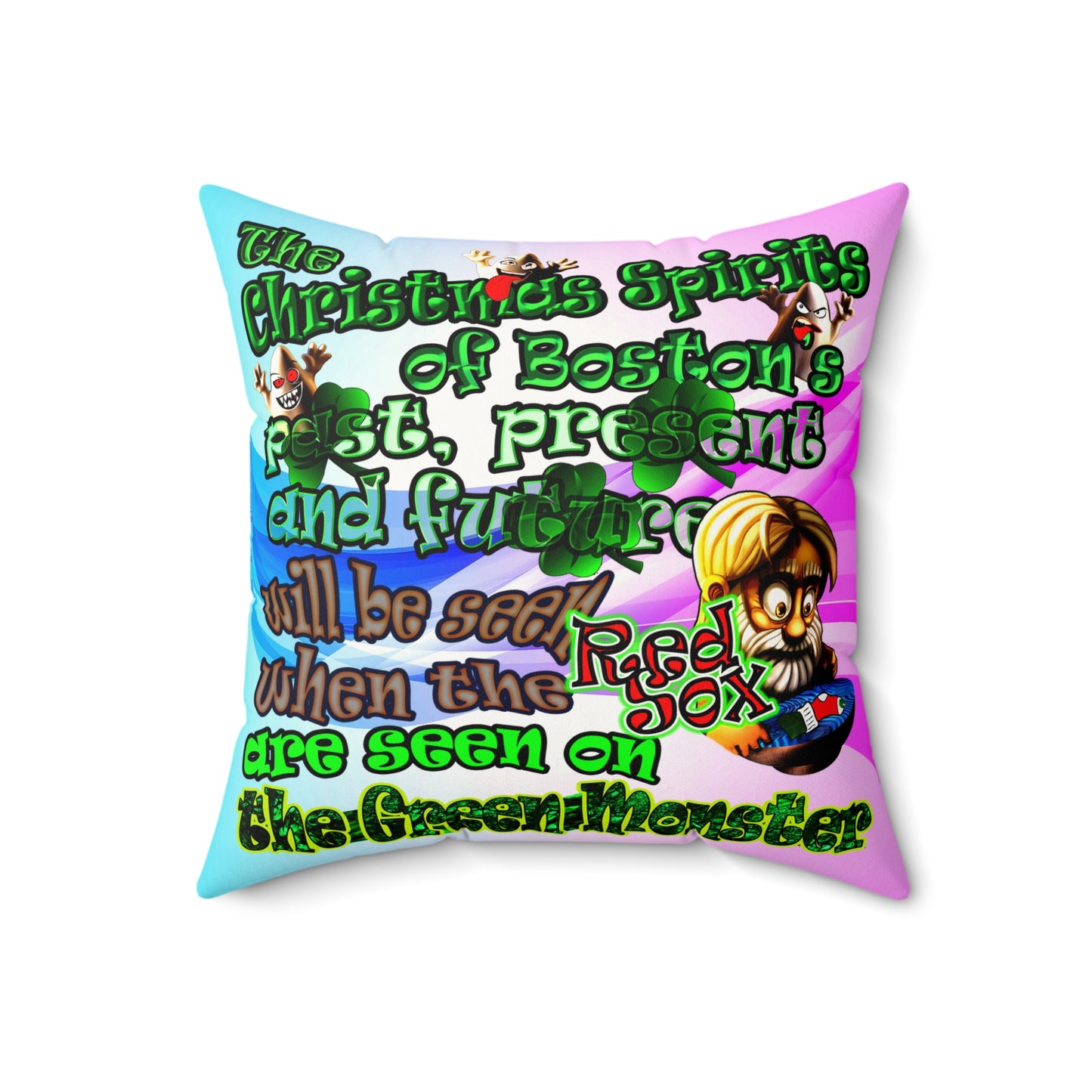 christmas spirits of boston - Faux Suede Square Pillow - (light blue-pink wave)