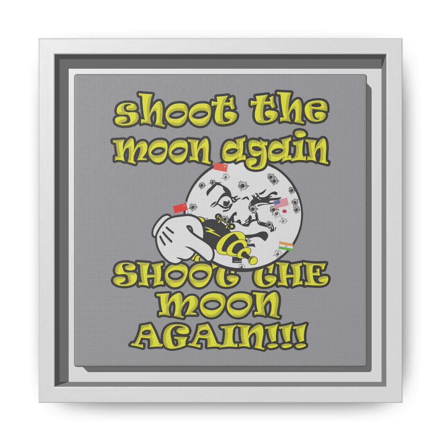 shoot the moon again - framed canvas art (grey)