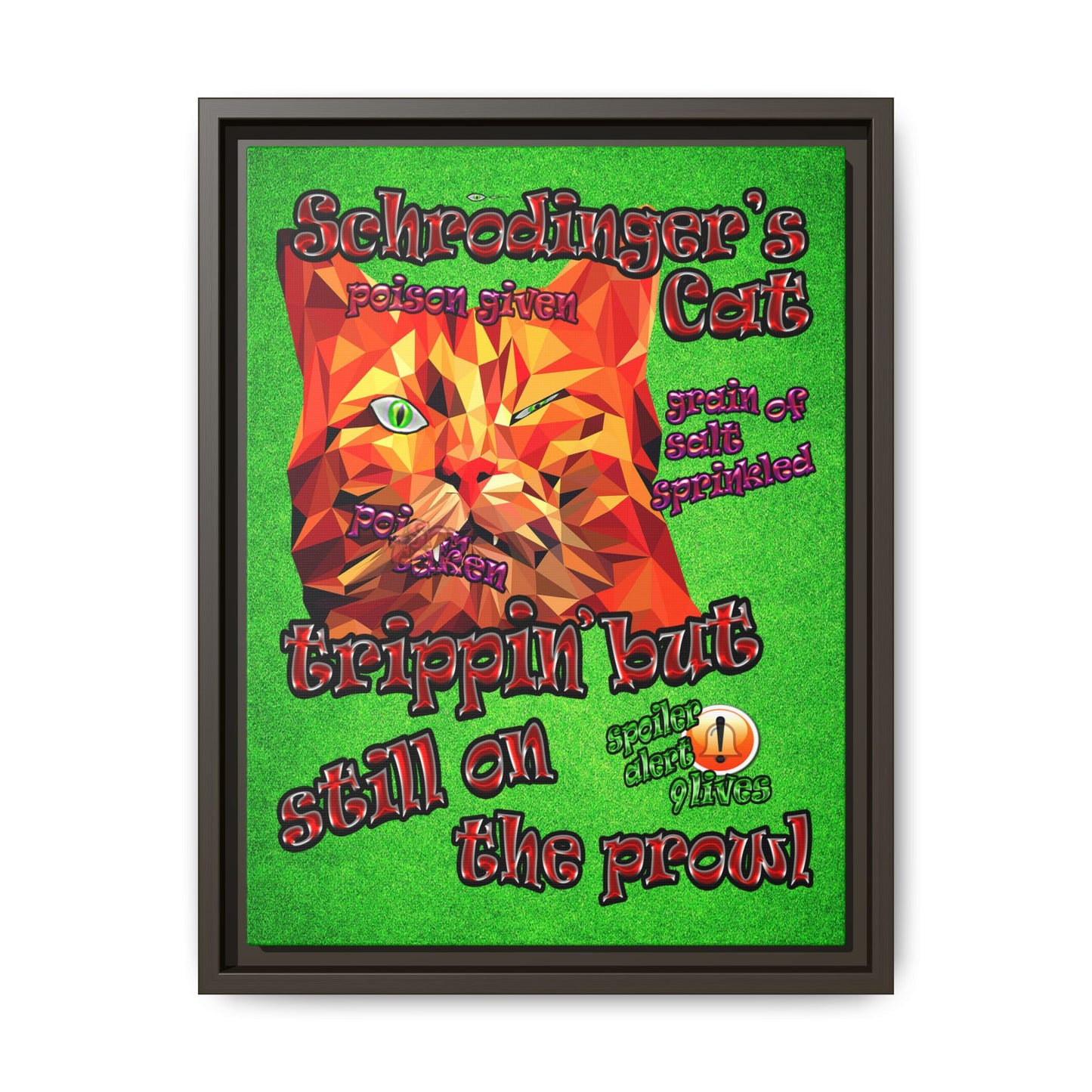 schrodinger's cat - framed canvas art (green turf)