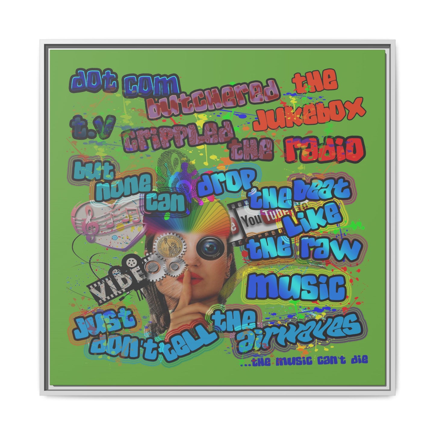 drop the beat - framed canvas art (green)