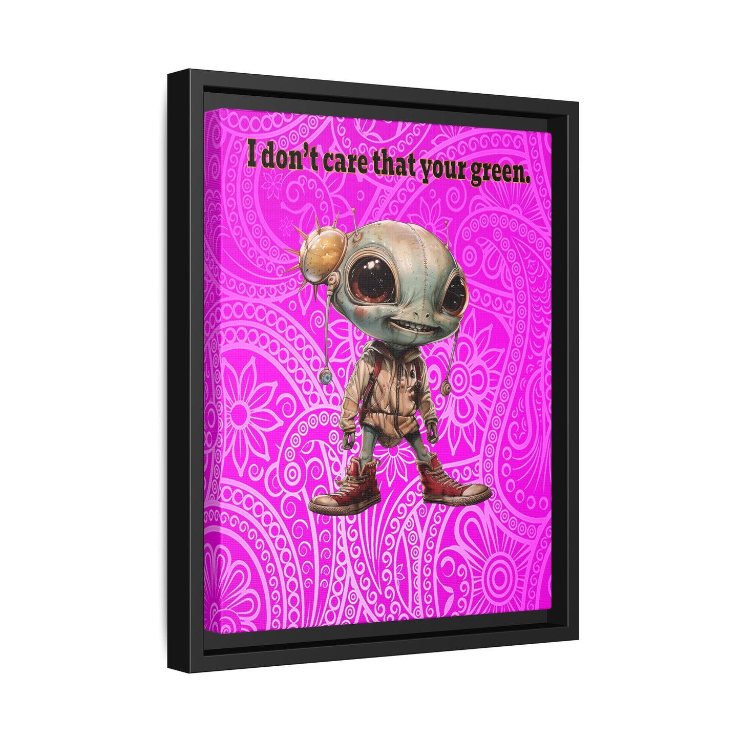 I don't care that your green - framed canvas art (pink swirl)