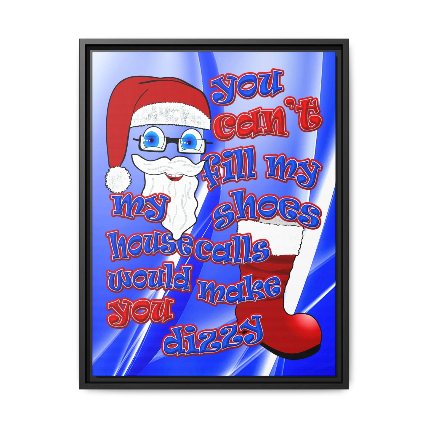 santa's shoes - framed canvas art (blue-white wave)