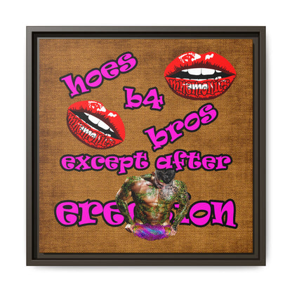 hoes b4 bros - framed canvas art (brown papyrus)