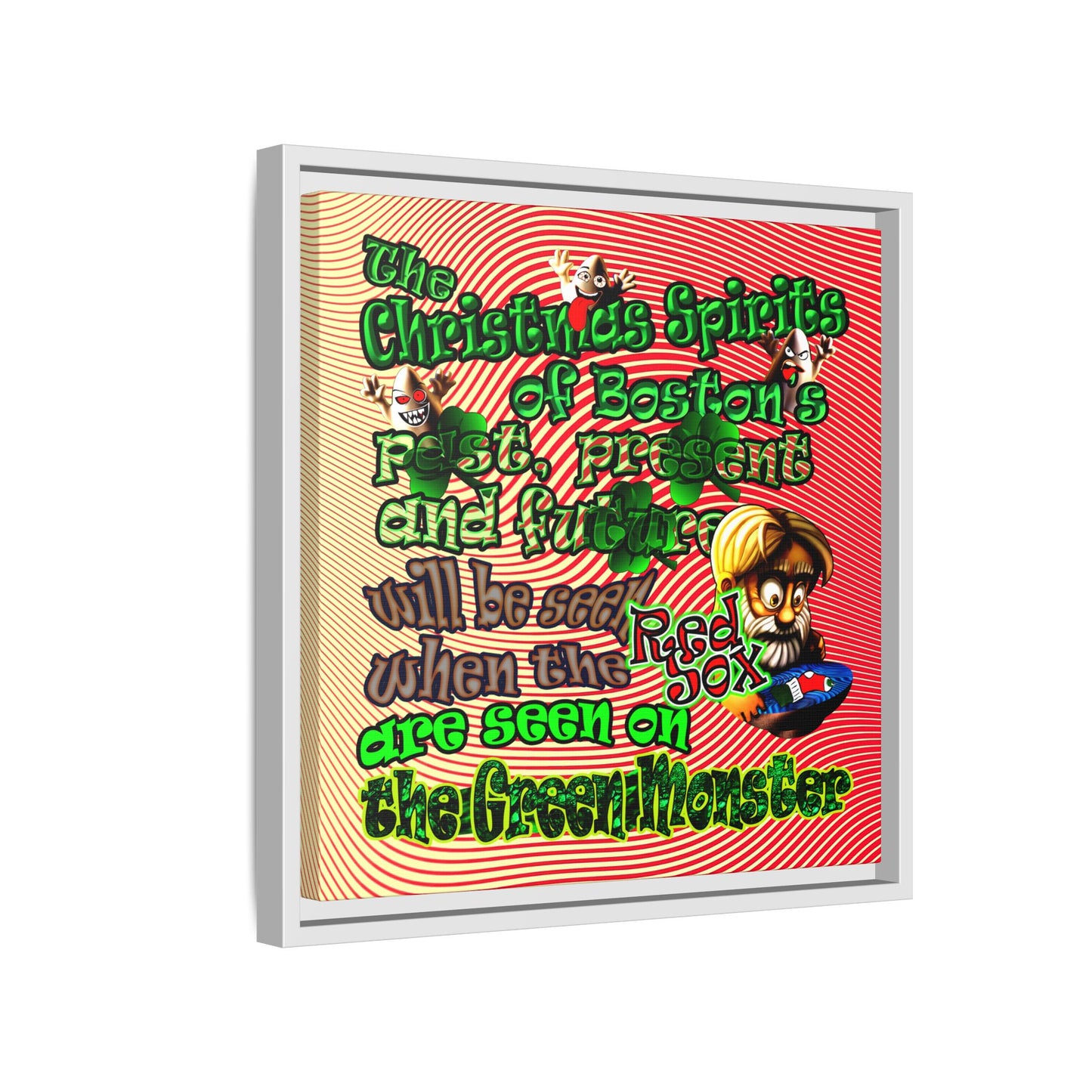 christmas spirits of boston - framed canvas art (yellow-orange wave)