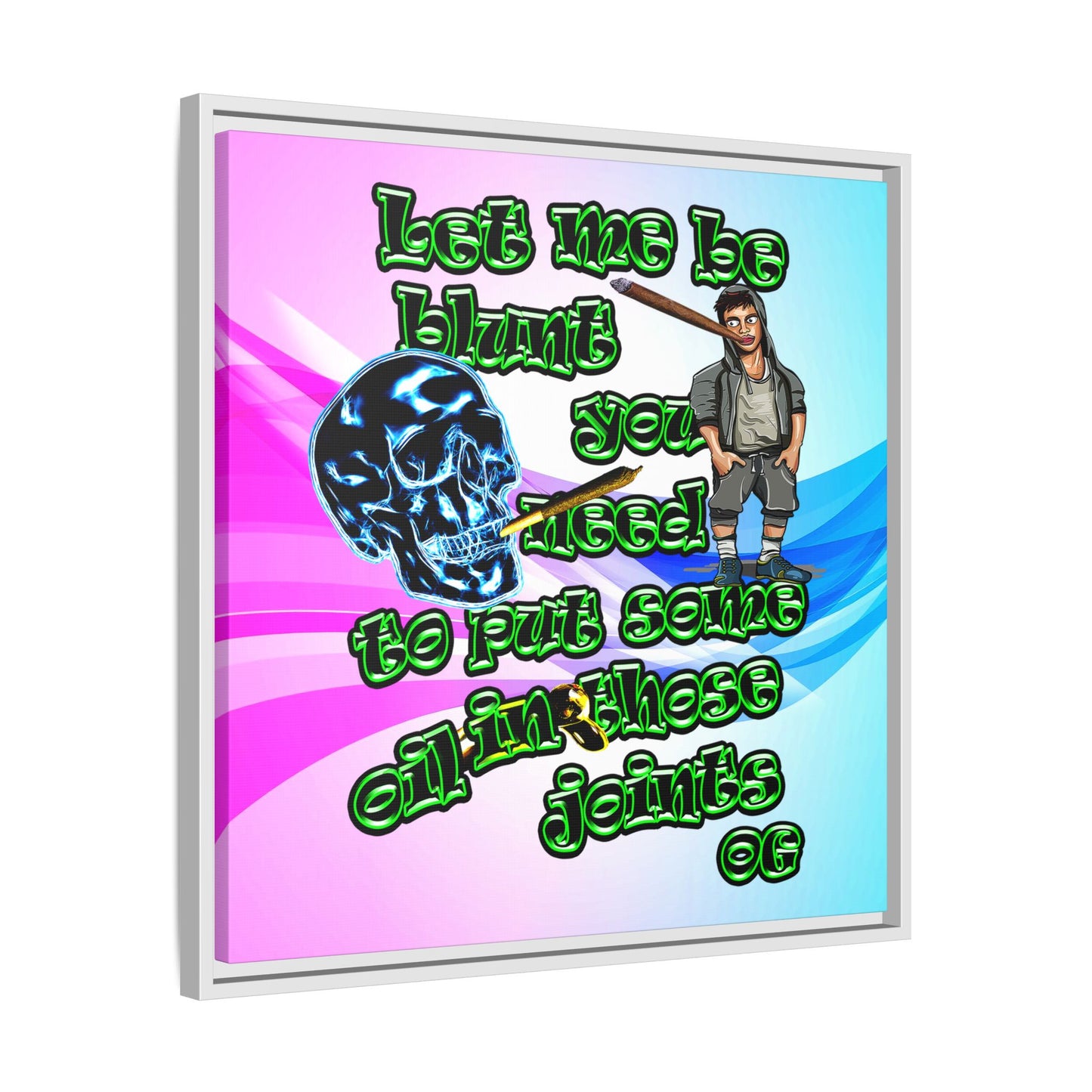og - framed canvas art (light blue-pink wave)