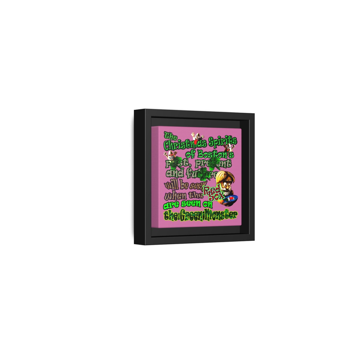 christmas spirits of boston - framed canvas art (light pink)
