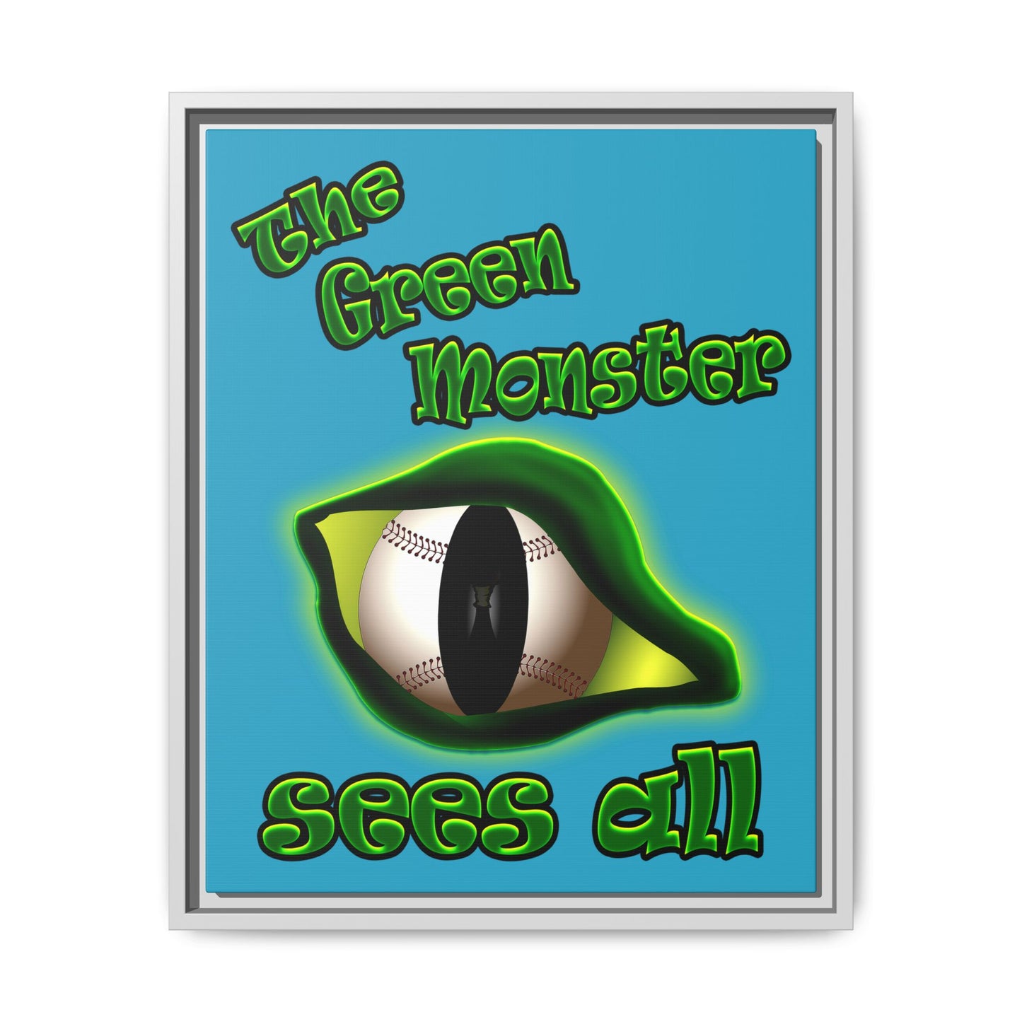 green monster - framed canvas art (turquoise)