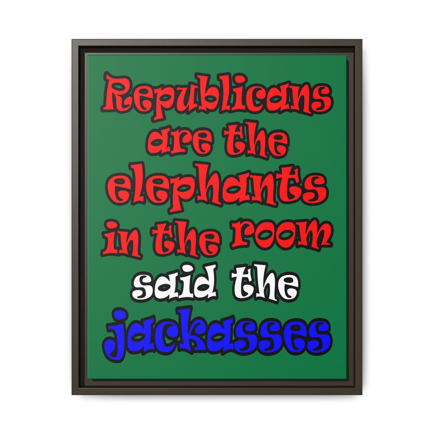 donkeys and elephants - framed canvas art (dark green)