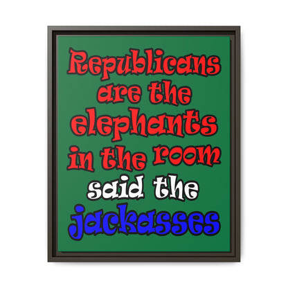 donkeys and elephants - framed canvas art (dark green)