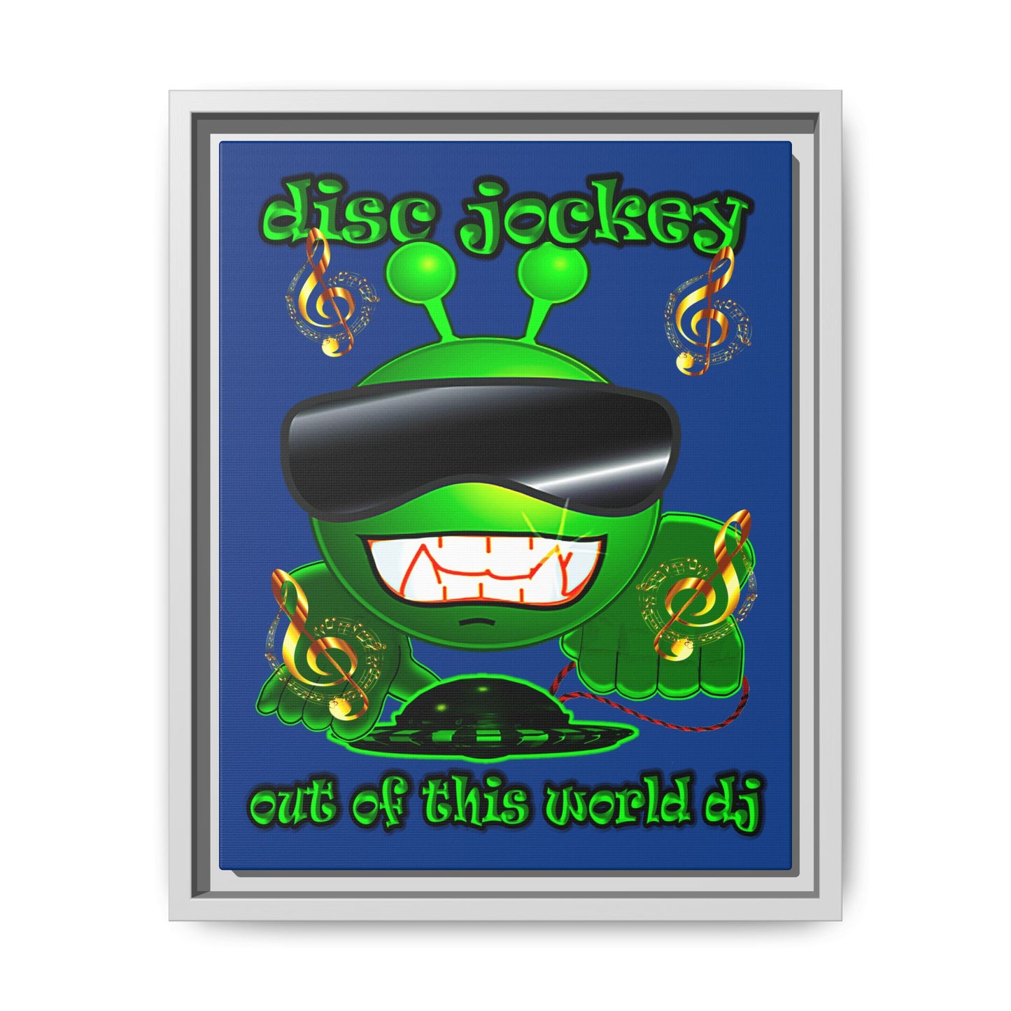disc jockey - framed canvas art (dark blue)