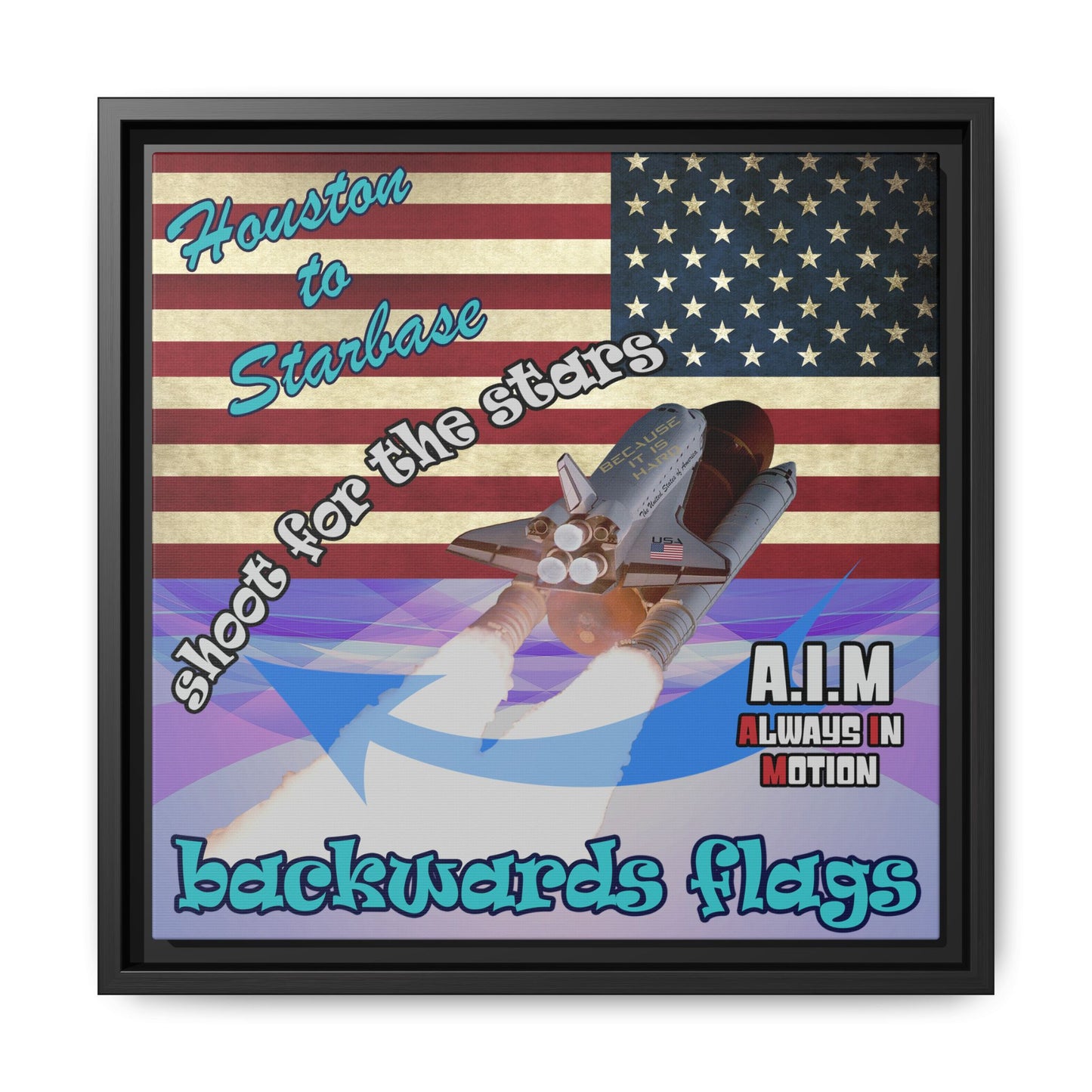 shoot for the stars - framed canvas art (light blue-pink wave)