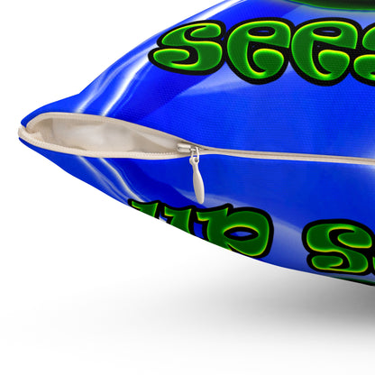 green monster - Spun Polyester Square Pillow - (blue-white wave)