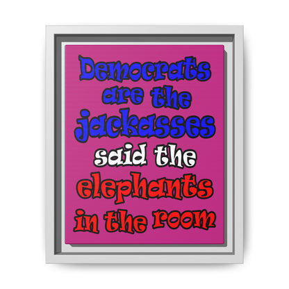 donkeys and elephants - framed canvas art (pink)