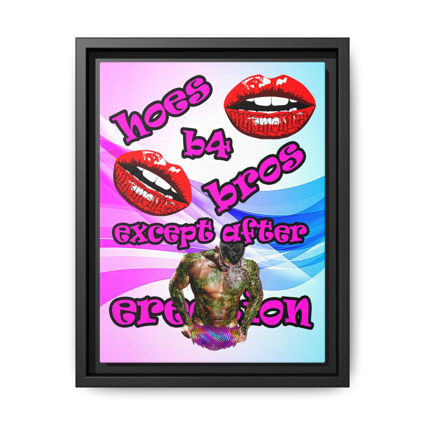 hoes b4 bros - framed canvas art (light blue-pink wave)