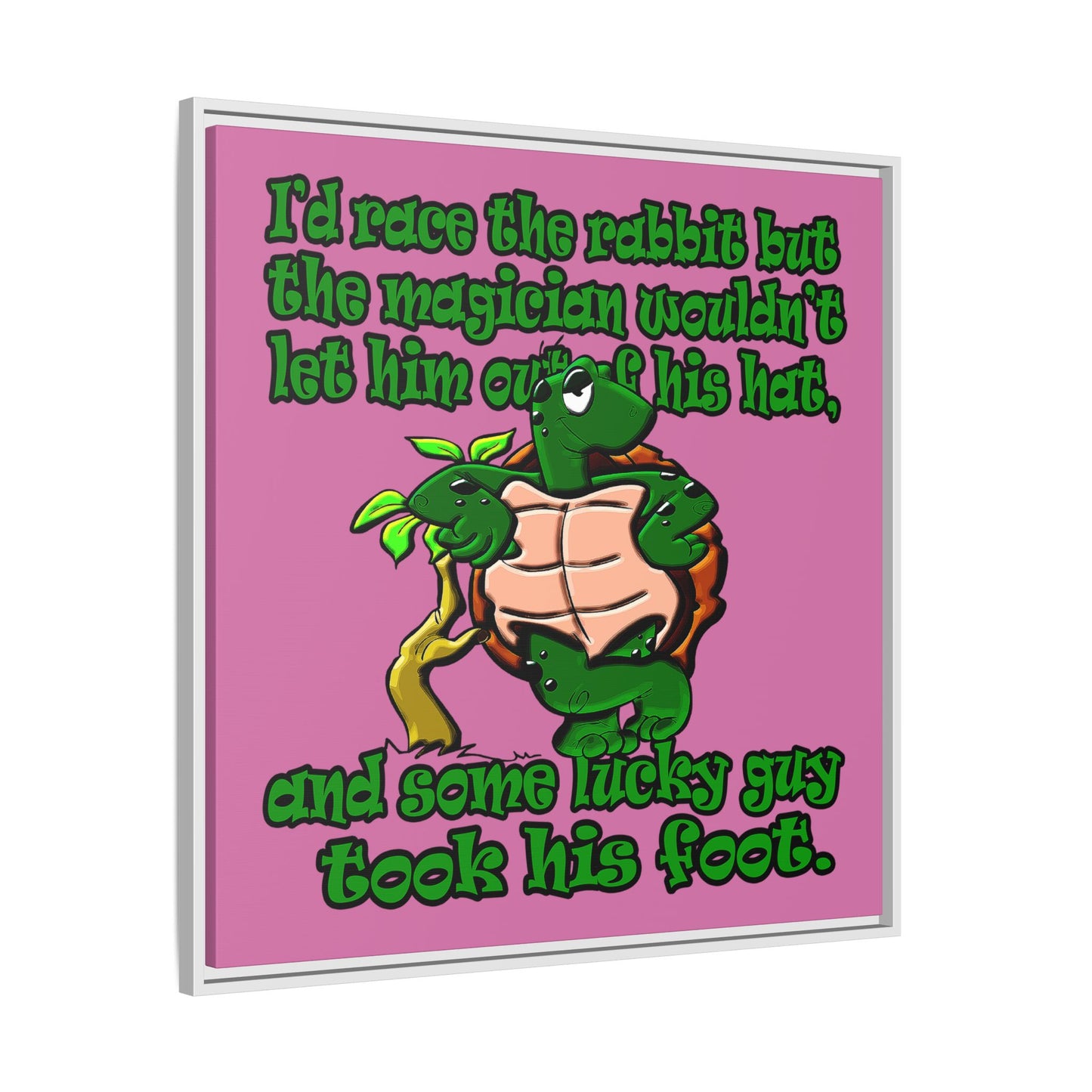 turtle race - framed canvas art (light pink)