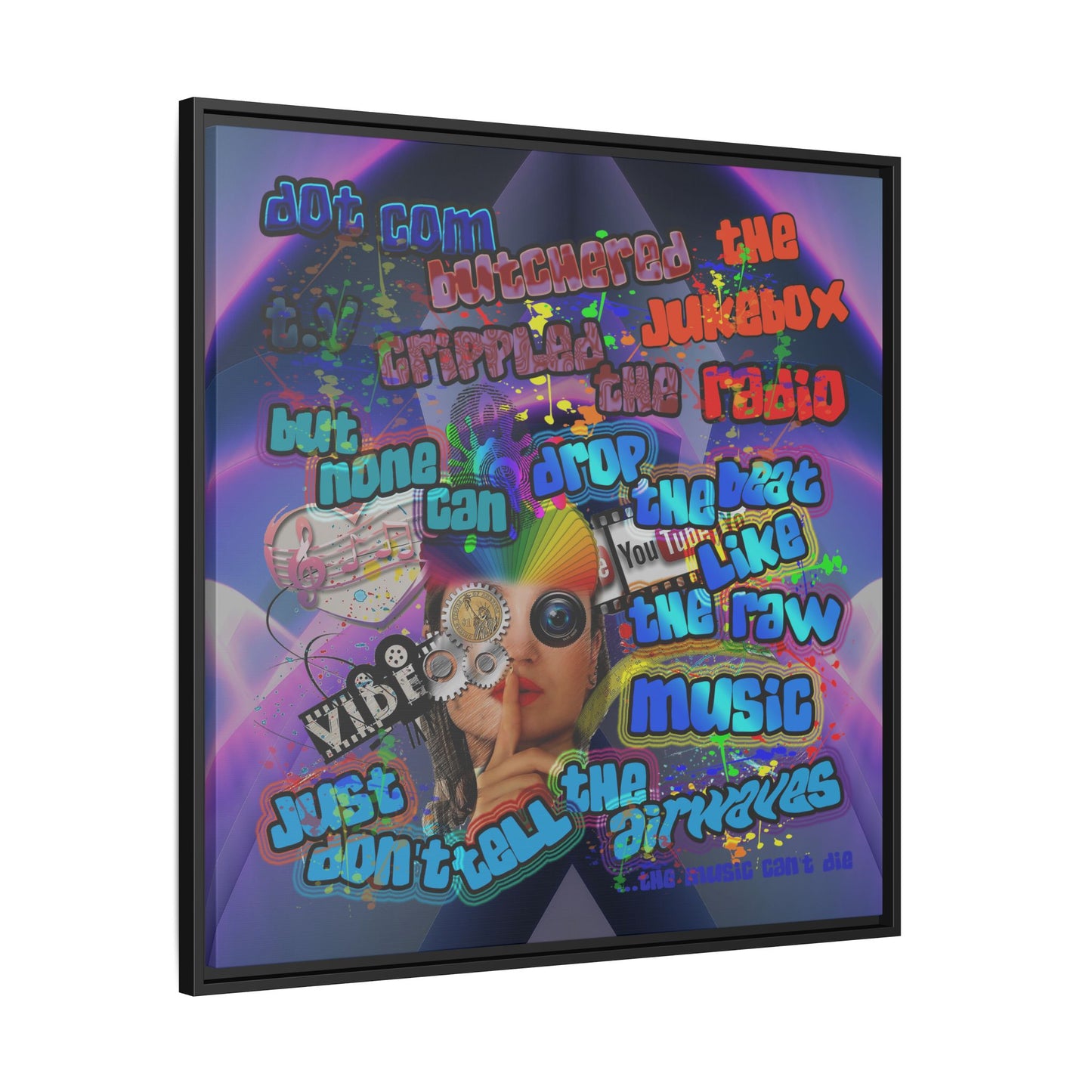 drop the beat - framed canvas art (grey-pink wave)