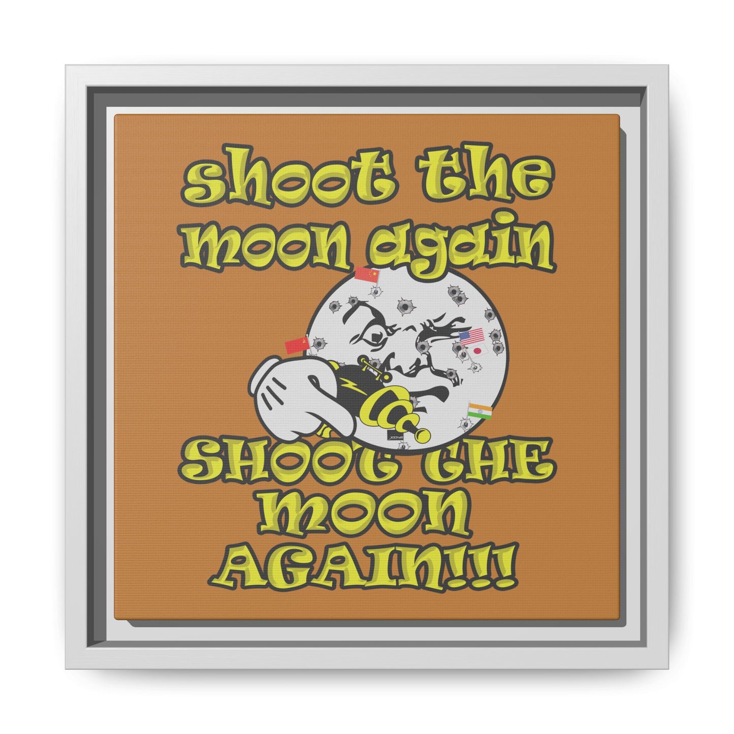 shoot the moon again - framed canvas art (light brown)