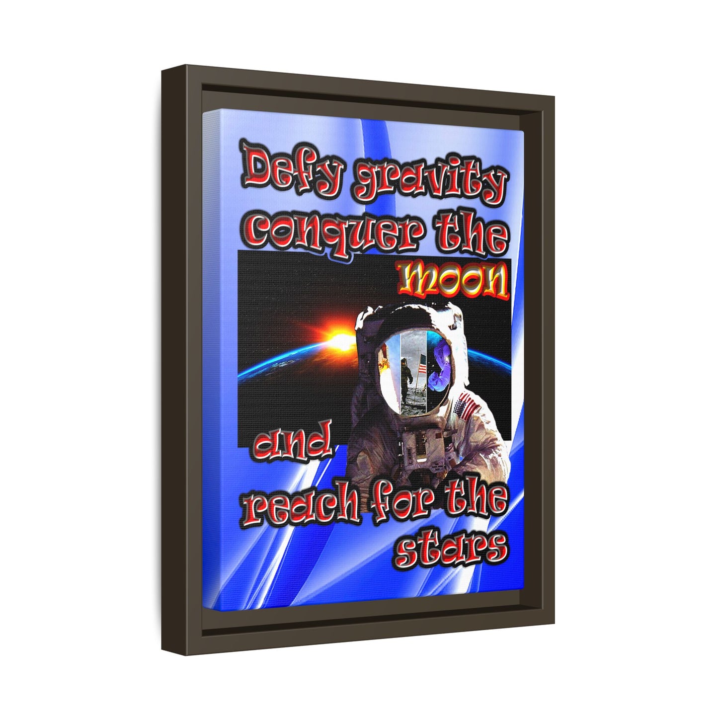 defy conquer reach - framed canvas art (blue-white wave)