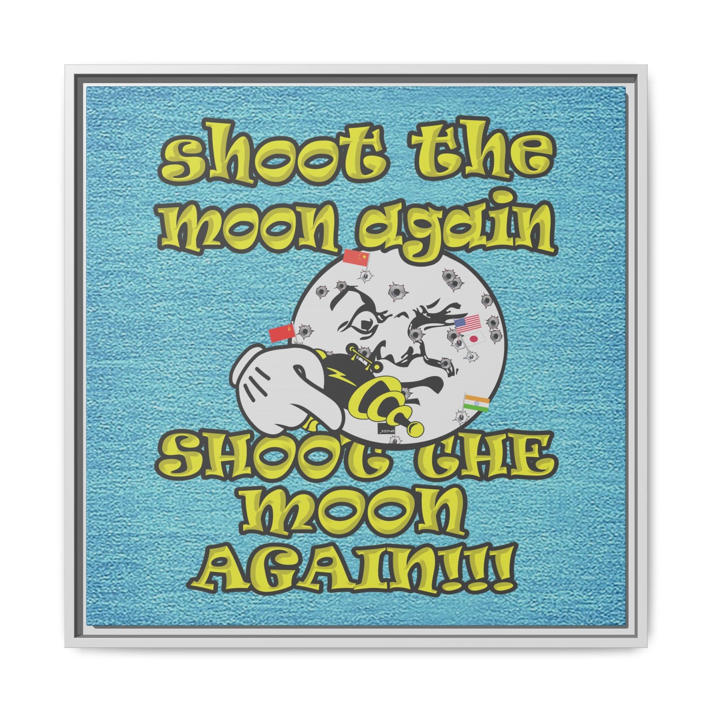 shoot the moon again - framed canvas art (faded blue)