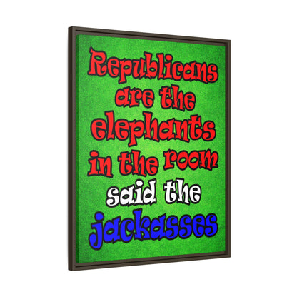 donkeys and elephants - framed canvas art (green turf)