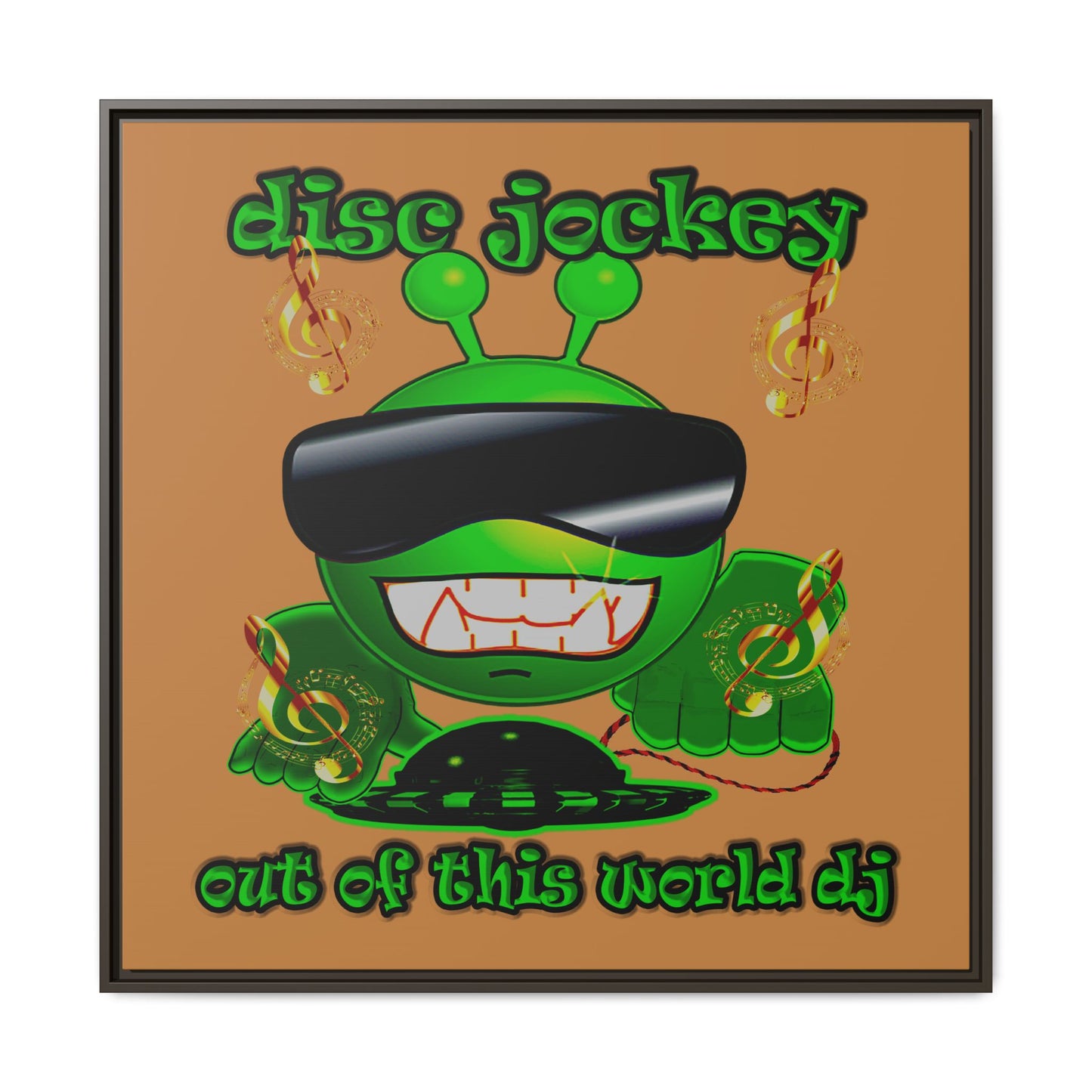 disc jockey - framed canvas art (light brown)