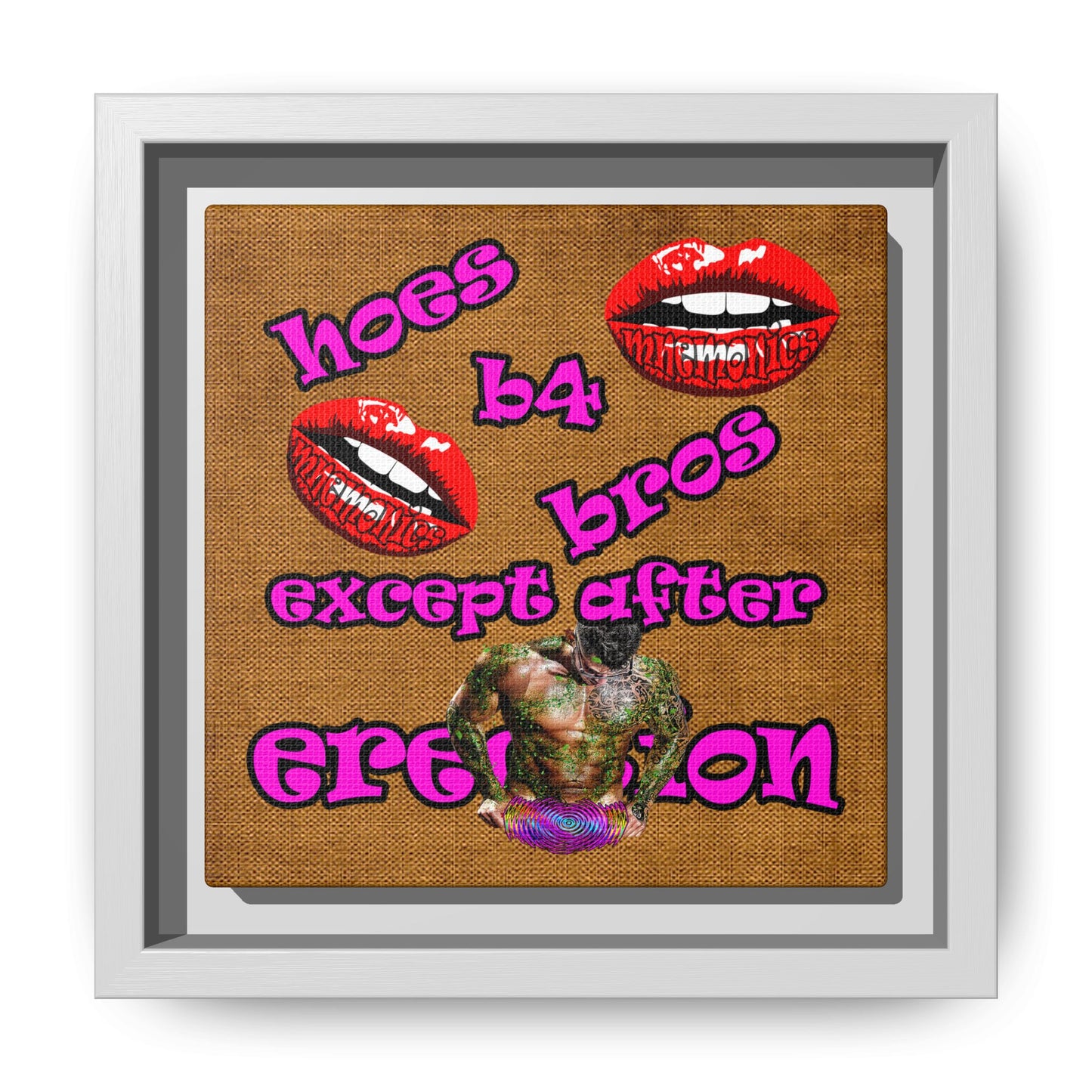 hoes b4 bros - framed canvas art (brown papyrus)