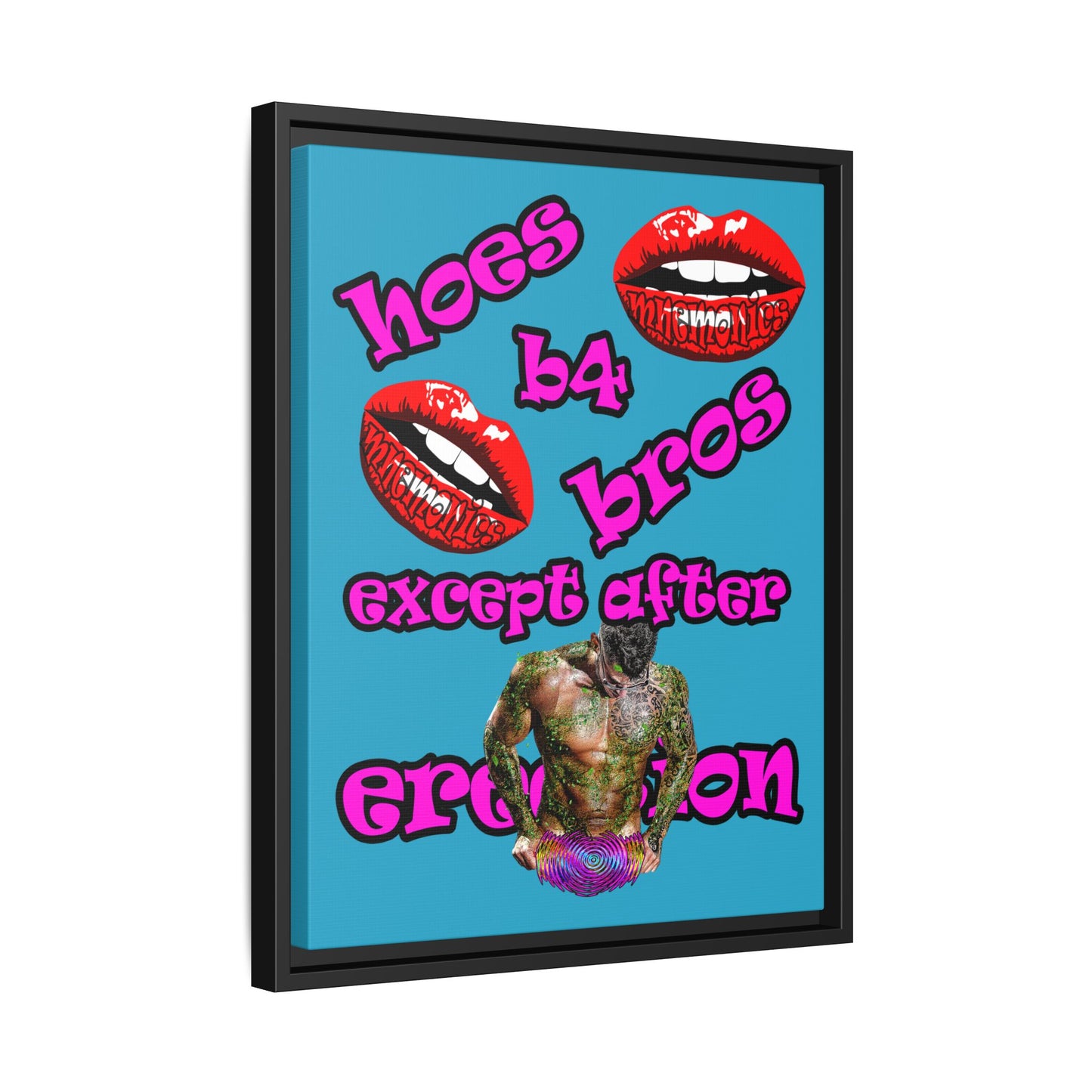 hoes b4 bros - framed canvas art (turquoise)