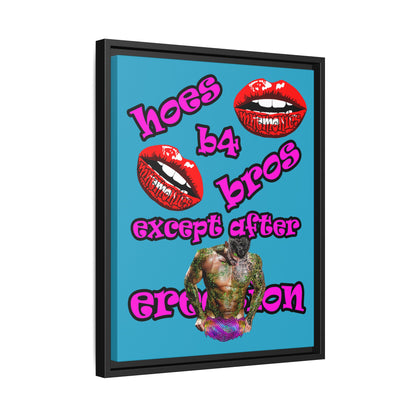 hoes b4 bros - framed canvas art (turquoise)