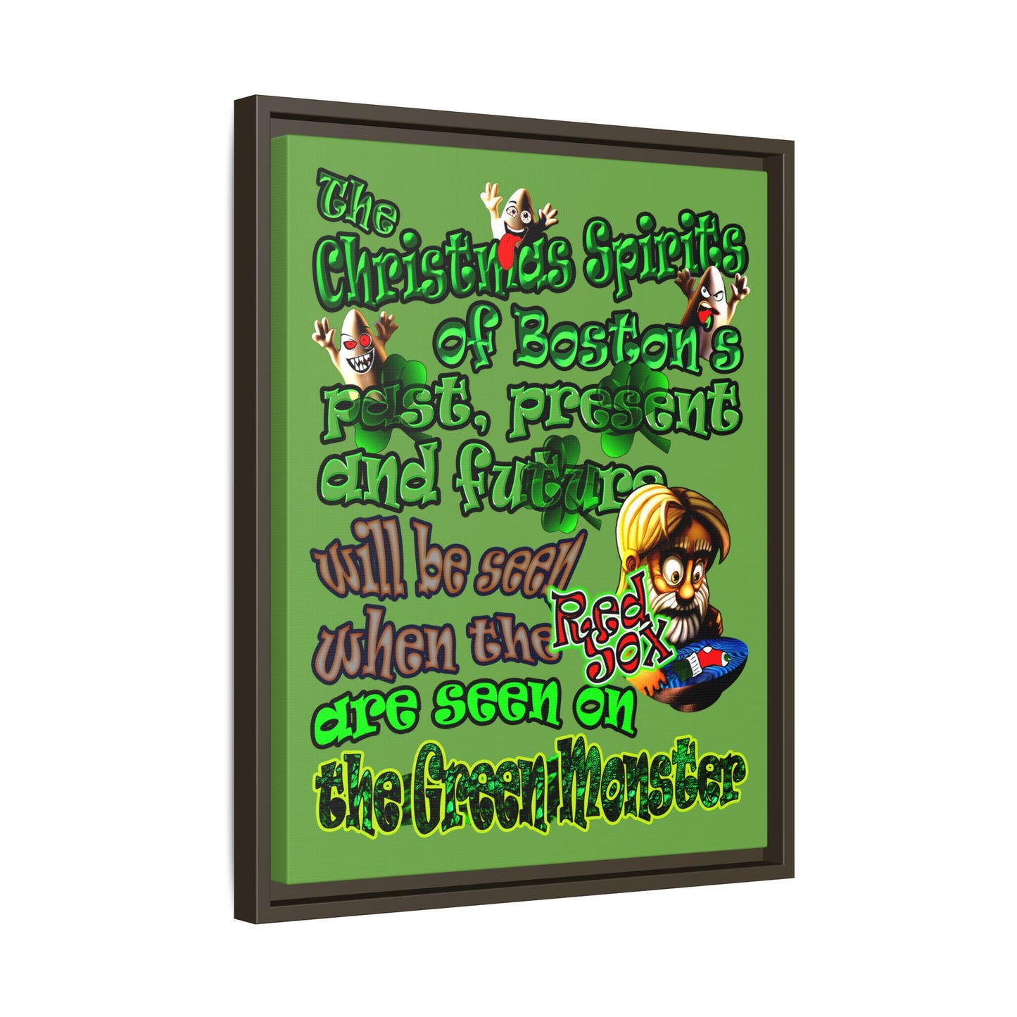 christmas spirits of boston - framed canvas art (green)