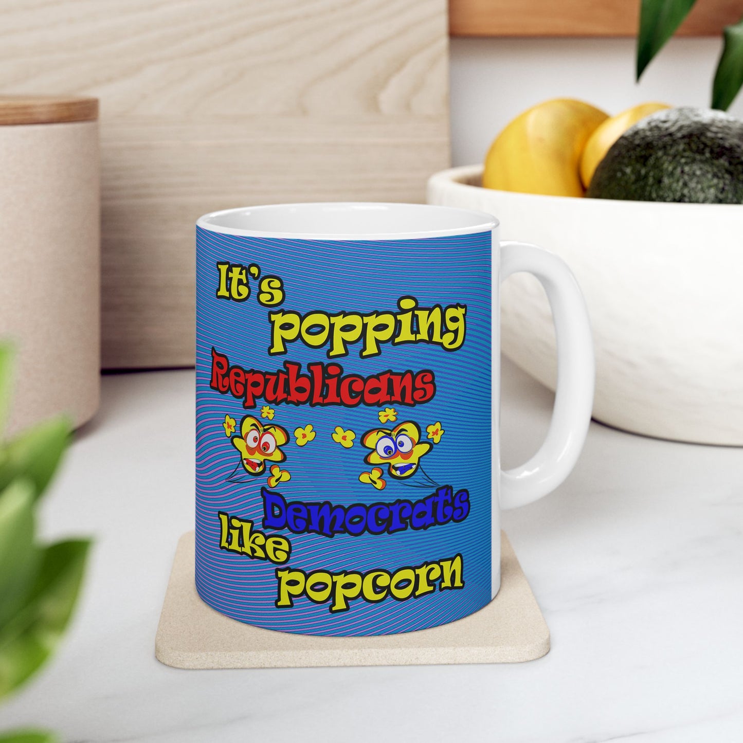 popping like popcorn - White Mug (light blue-purple wave)