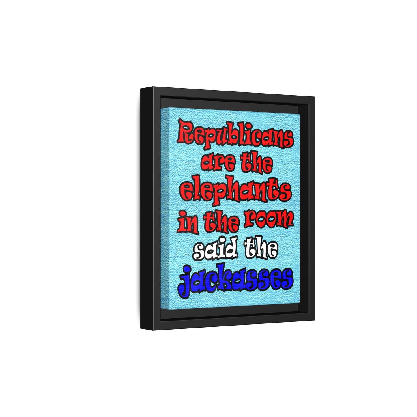 donkeys and elephants - framed canvas art (faded blue)
