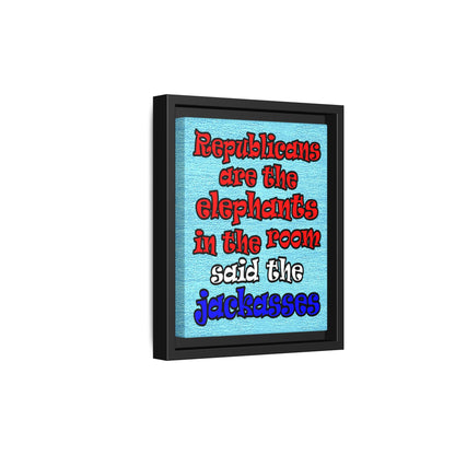donkeys and elephants - framed canvas art (faded blue)