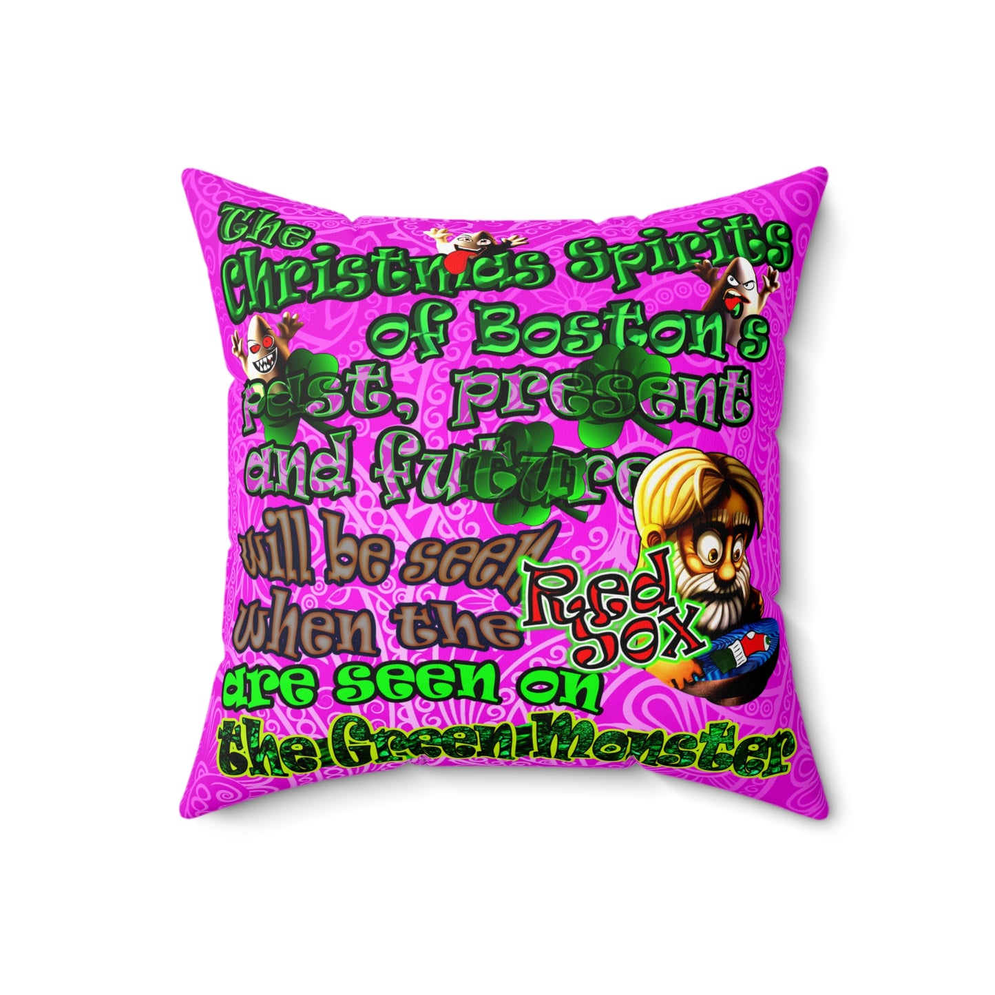 christmas spirits of boston - Spun Polyester Square Pillow - (pink swirl)