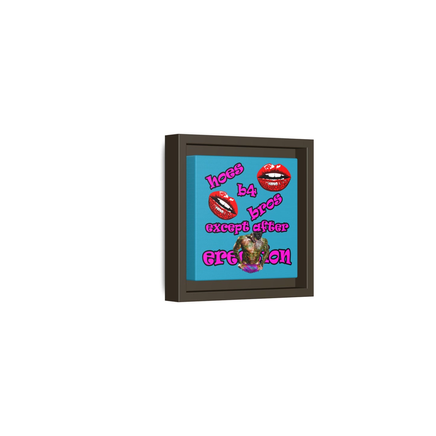 hoes b4 bros - framed canvas art (turquoise)