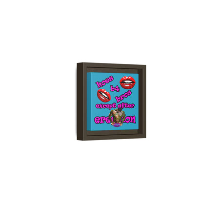 hoes b4 bros - framed canvas art (turquoise)