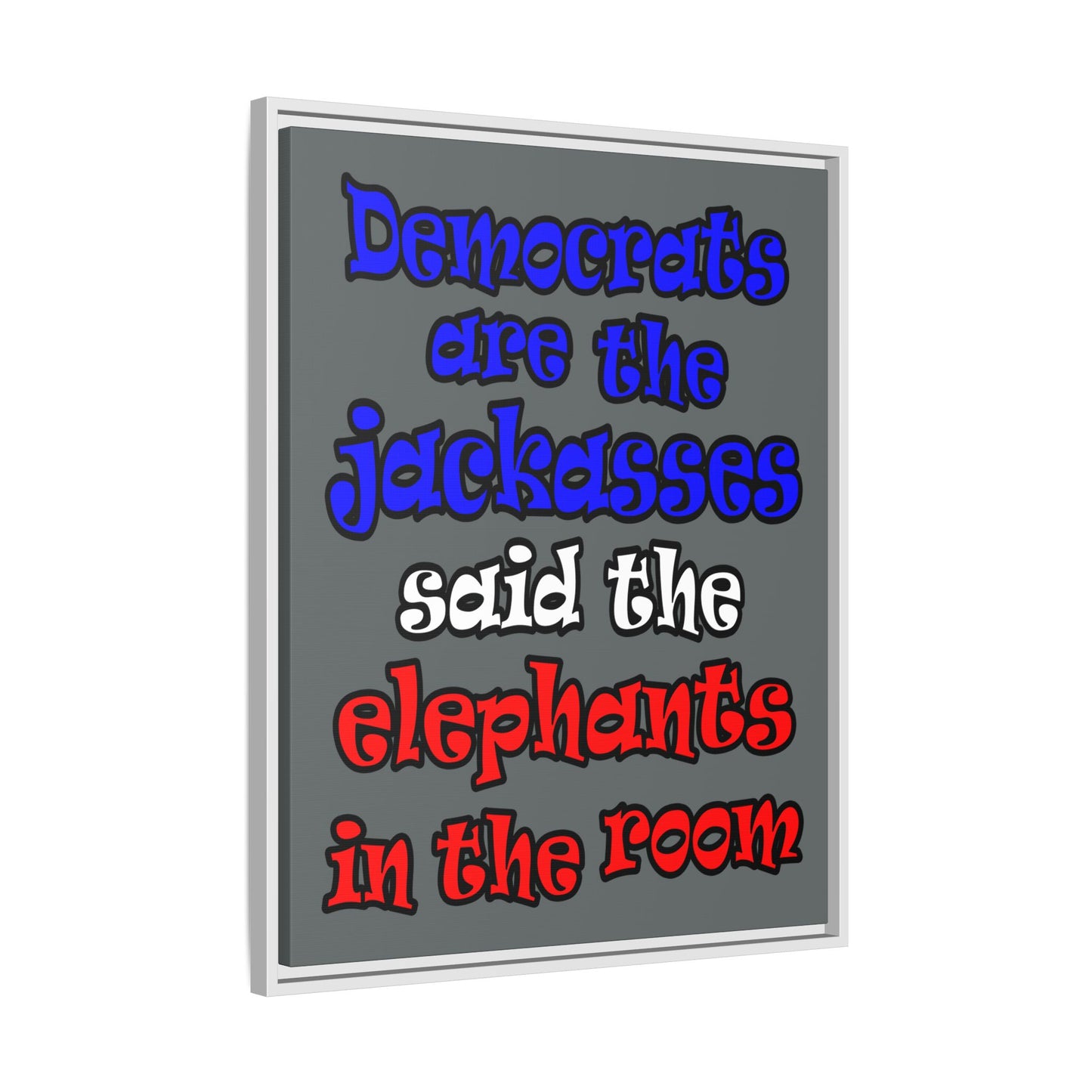 donkeys and elephants - framed canvas art (dark grey)