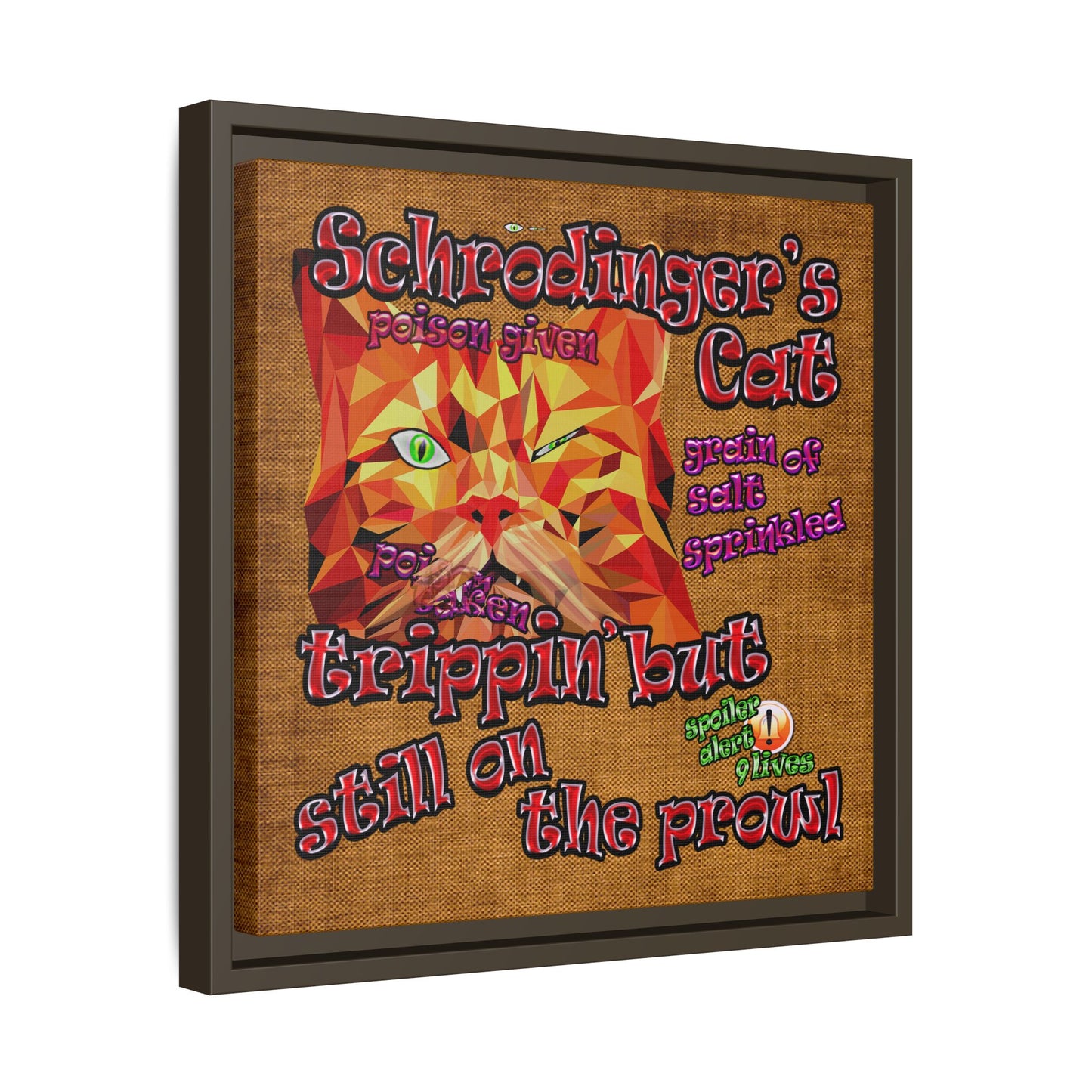 schrodinger's cat - framed canvas art (brown papyrus)