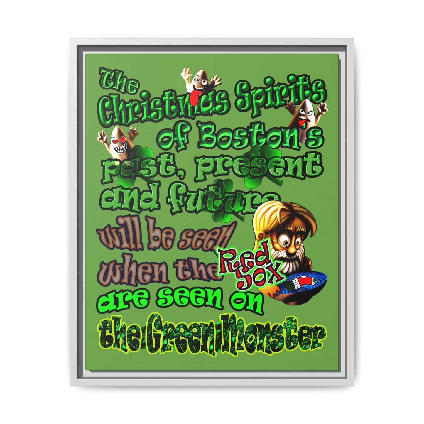 christmas spirits of boston - framed canvas art (green)