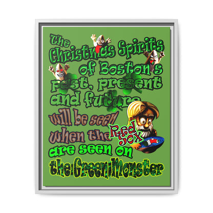 christmas spirits of boston - framed canvas art (green)