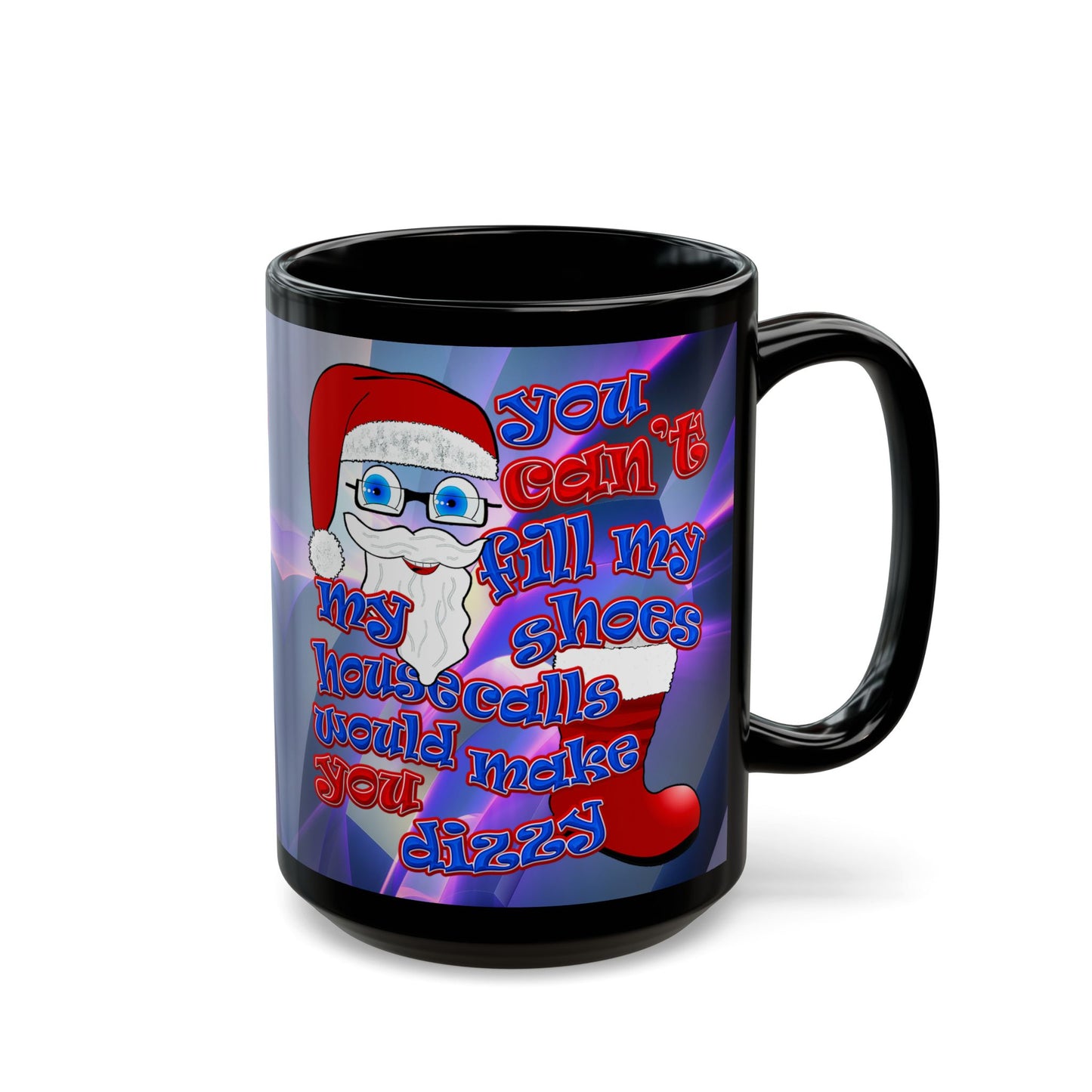 santa's shoes - Black Mug (grey-pink wave)