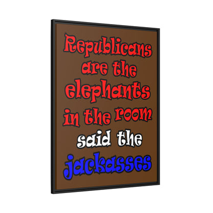 donkeys and elephants - framed canvas art (brown)
