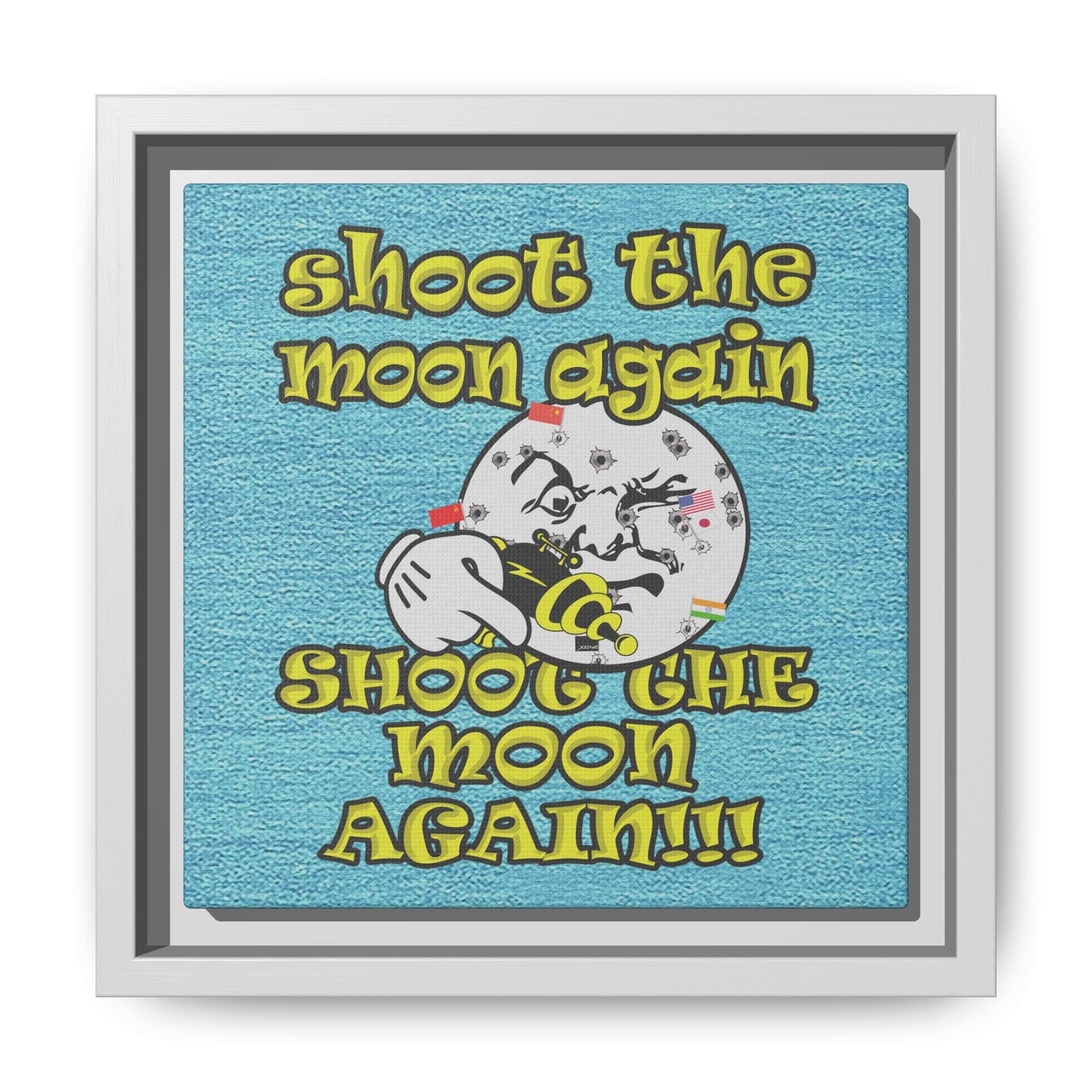shoot the moon again - framed canvas art (faded blue)