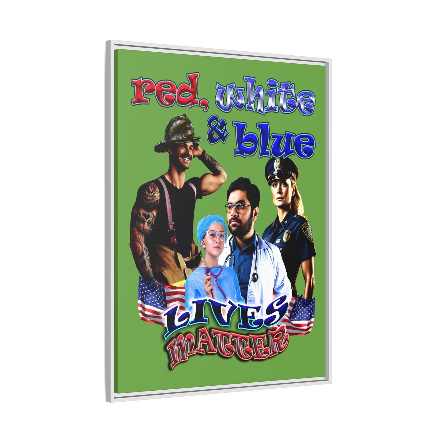 rw&b lives matter - framed canvas art (green)